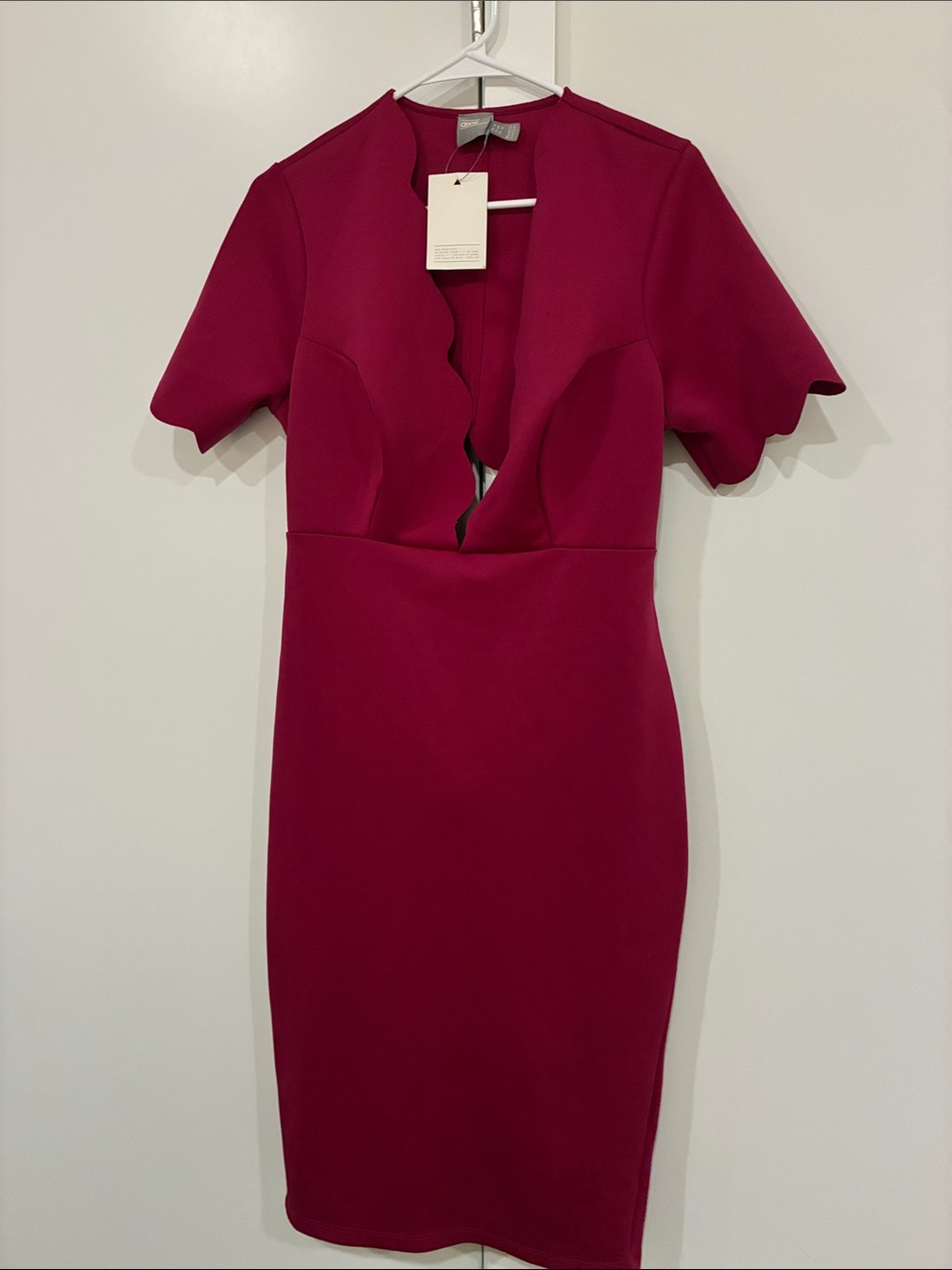 ASOS Berry Scallop-Trim Midi Dress